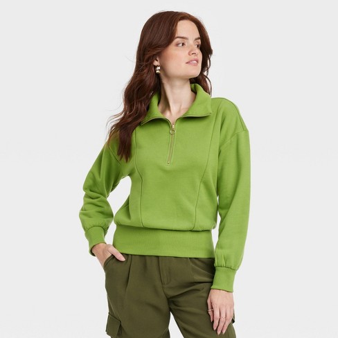 Women s Quarter Zip Sweatshirt A New Day Green M