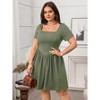 Plus Size Womens Dress Short Sleeve Square Neck Casual Elegant Midi Dress - 4 of 4
