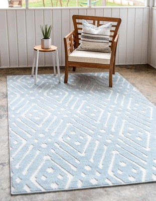 Light Blue Geometric 4' x 6' Synthetic Outdoor Area Rug