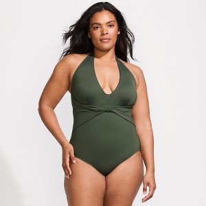 Lands' End Women's Sculpting Suit Plunge Halter High Leg One Piece Swimsuit - 1 of 4