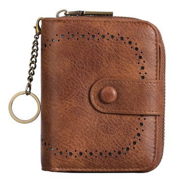 BEAFUP Leather Credit Card Holder for Women - RFID Blocking,Bifold Zipper & Compact Organizer with Keychain for Daily Use,Travel