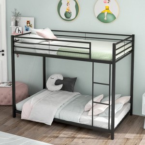 Costway Space-Saving Twin over Twin Bunk Bed with Built-in Ladder Safety Guardrail Black - 1 of 4