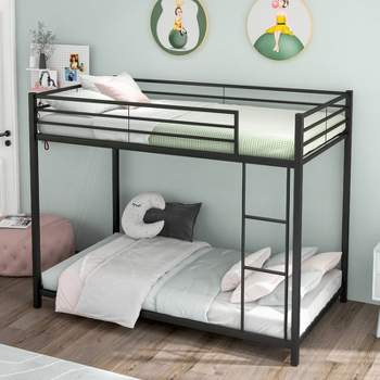 Costway Space-Saving Twin over Twin Bunk Bed with Built-in Ladder Safety Guardrail Black