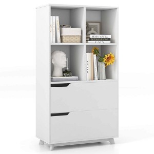 Costway Bookcase with 2 Drawers 4-Tier Open Bookshelf with 4 Storage Cubes for Home Office - 1 of 4