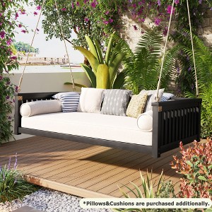 Whisen Minimalist Twin Size Wooden Porch Swing Bed with Secure Sloped Design & Rope Hanging System for Patio or Backyard - 1 of 4