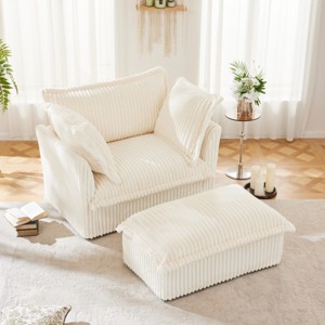 Corduroy Accent Chair with Ottoman, Modern Deep Seat Sofa with Removable Covers & Plush Cushions, 49'' Wide for Living Room-3irtyhousy - 1 of 4