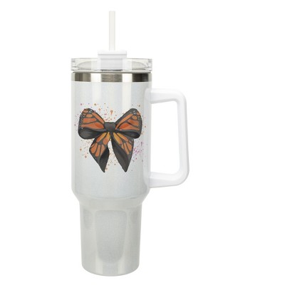Elanze Designs Orange Monarch Butterfly Wings Bow Splatter Coquette 40 Oz. Stainless Steel Water Bottle Coffee Mug, Spill & Leak Resistant, Travel