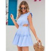Women's Ruffle Cap Sleeve Crew Neck Layered Elastic Empire Waist Tie Back Solid Mini Dress - 2 of 4