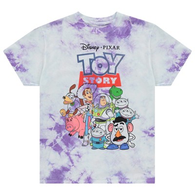 Mens Toy Story Group Shirt - Woody, Buzz Lightyear, Rex & Pizza Planet - Throwback Classic Tie Dye T-Shirt