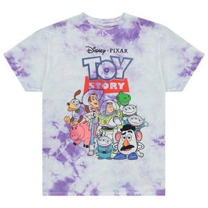 Mens Toy Story Group Shirt - Woody, Buzz Lightyear, Rex & Pizza Planet - Throwback Classic Tie Dye T-Shirt - 1 of 4
