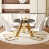 Infurnic Dining Sets Round Table Paired with Six Uniquely designed White Dining Chairs With Golden Metal Leg , White, 42"*42"*29.5" - 2 of 4
