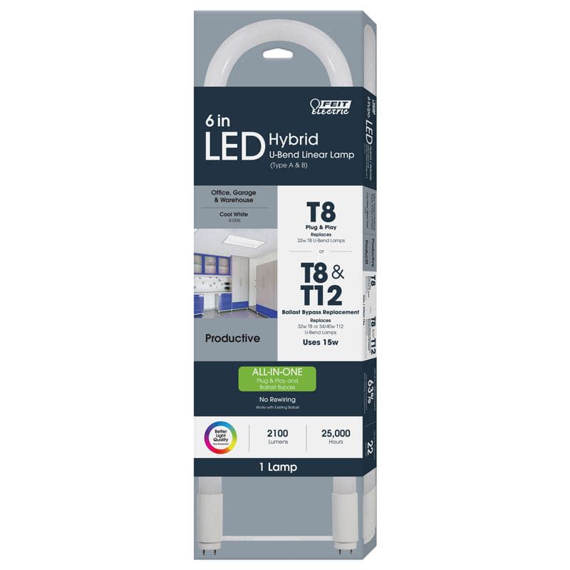 Feit Plug & Play T8 and T12 Cool White 22.5 in. G13 U-Bend LED Linear Lamp 32 Watt Equivalence 1 pk, 1 of 4