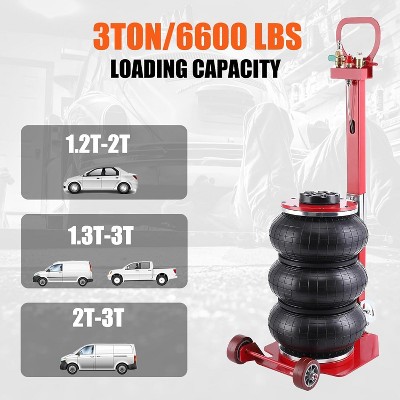 Air Jack, 3 Ton/6600 lbs Triple Bag Air Jack, Portable Air Bag Jack Lift up to 17.7 inch/450 mm, Pneumatic Jack with Adjustable Long Handles Red