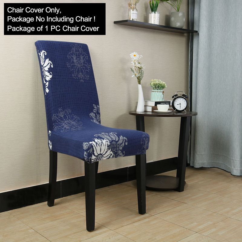 PiccoCasa Stretch Floral Print Dining Chair Cover Navy Blue and White M 1 Pc, 3 of 4