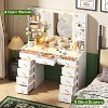 Petrimins Makeup Vanity Desk with Mirror and Tempered Glass Top, 3-Color LED Lights Makeup Table with Power Outlet and 11 Larger Drawers - 3 of 4