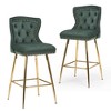PDTEND Velvet Upholstery Bar Stools Set of 2 with Metal Legs, Button Tufted, Nailheads Trim - 2 of 4