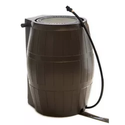 FCMP Outdoor RC4000-BRN 45-Gallon Heavy Duty Plastic Home Rain Water Catcher Barrel Container with Spigots and Mesh Screen, Brown