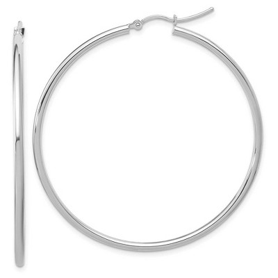 Black Bow Jewelry 2mm Round Hoop Earrings in 10k White Gold, 51mm (2 Inch)