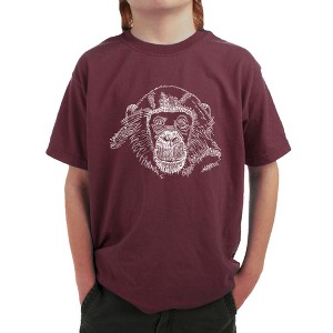 LA Pop Art Boy's Word Art T-shirt - Chimpanzee Maroon X Small - 1 of 4