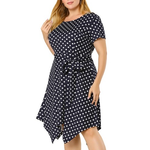 Agnes Orinda Women's Plus Size Polka Dots Wedding Elegant Spring Summer  Midi Dresses Navy Blue 1X