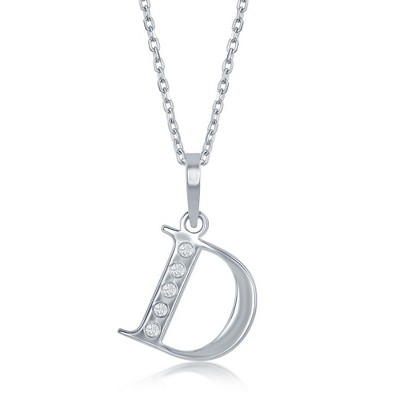 Bella Silver Sterling Silver 0.03cttw Diamond Accent Initial 18" Pendant Necklace