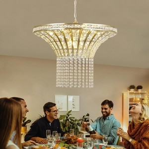 23.6 Inch Crystal Chandeliers, Adjustable Height Ceiling Lighting Fixture, Elegant Pendant Light with Cascading Beads for Bedroom Foyer (No Bulbs) - 1 of 4