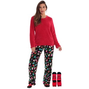 Just Love Womens Plush Pajama Pant Set with Matching Socks  Fun, Cozy Sleepwear with Sayings - 1 of 4