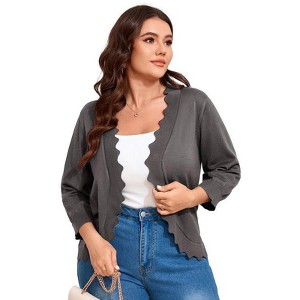 Coolmee Women's Plus Size 3/4 Sleeve Cardigan Lightweight Casual Open-Front Cropped Shrug Sweaters for Women - 1 of 4