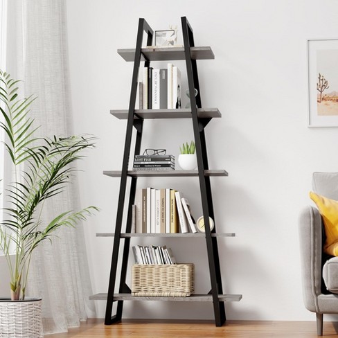 Bookshelf 5 Tier Industrial Wood - image 1 of 4