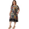 Women's Plus Size Bohe Floral Print V Neck Short Sleeve Beach Summer Casual Midi Dresses with Pocket - Agnes Orinda - 3 of 4
