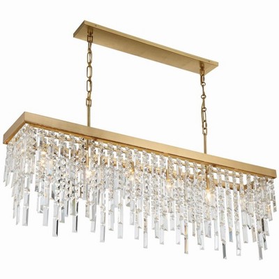 Antique Gold Rectangular Crystal 6-Light Chandelier