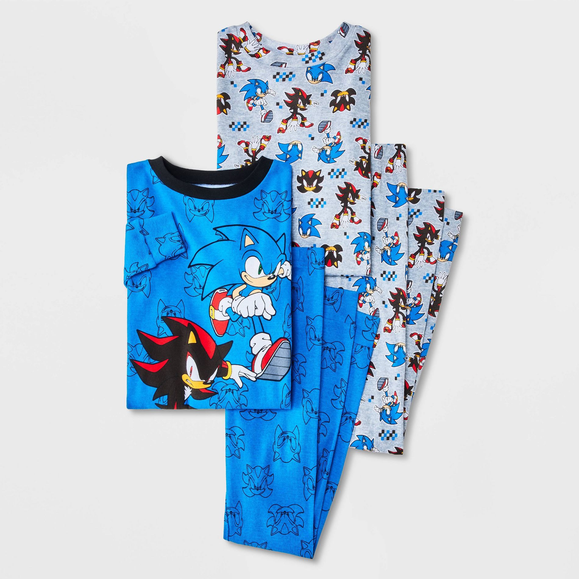 Boys' Sonic Snug Fit Long Sleeve and Pants 4pc Pajama Set - Blue