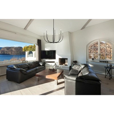 Elegant Two-Tone Matte Black and Brushed Nickel 8-Light Chandelier