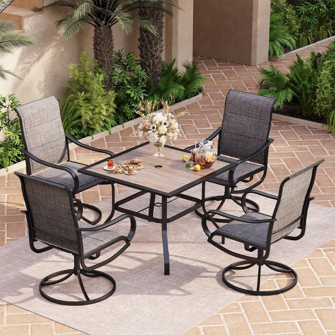 5pc Patio Set With Square Table Steel 360 Swivel Sling Arm