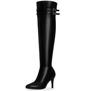 BLISSFUL STEP Pointed Toe Over the Knee High Zipper Stiletto High Heel Boots for Women - 1 of 4