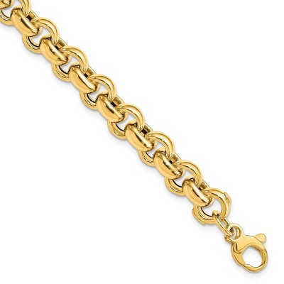 Black Bow Jewelry 14k Yellow Gold 8.5mm Hollow Rolo Link Chain Bracelet, 7.5 Inch