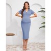 Women Maternity V Neck Dress Summer Short Sleeve Ribbed Knit Button Midi Dress Bodycon Nursing Dresses - 2 of 4