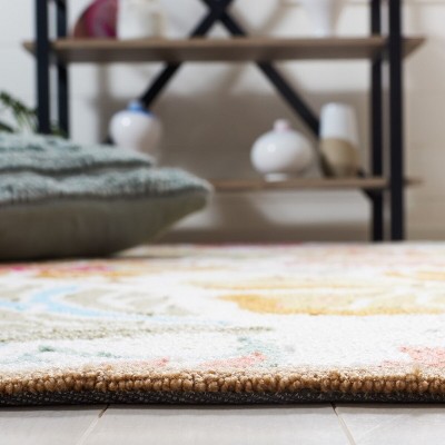 Ivory and Grey Hand-Hooked Floral Area Rug, 5' x 8'