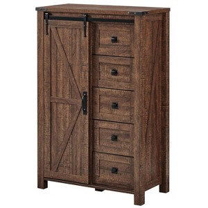 SinCiDo Farmhouse Modern 5 Drawer Tall Dresser w/Sliding Barn Door, Storage Organizer Dresser for Bedroom, Living Room & Kids Room - 1 of 4