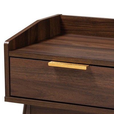 Mid-Century Lena Nightstand in Walnut Brown with Gold-Tone Handle