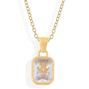 Anna-Kaci Gold Tone Pendant Necklace with Rectangular Crystal and Starburst Accent - 1 of 4