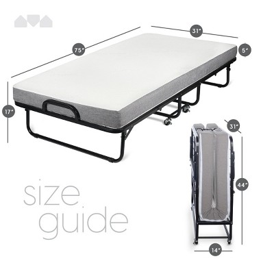 Diplomat Gray Metal Rollaway Bed with Memory Foam Mattress