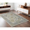 Gray Ivory and Orange Wool Floral Hand Knotted Area Rug With Fringe - 2 of 4