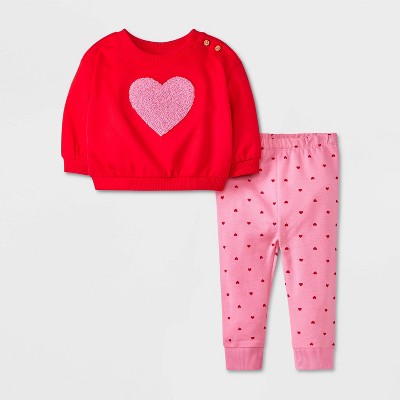 Image of Baby Chenille Heart Top & Bottom Set - Cat & Jack™ Red/Pink 0-3M
