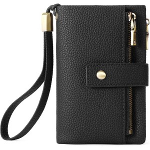 Small Wallet for Women Leather RFID Blocking Wristlet Wallet Credit Card Holder with Double Zipper Coin Purse Ladies Bifold Purse - 1 of 4