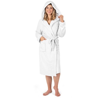 PAVILIA Women Robe with Hood, Fleece Plush Soft Long Hooded Robe, Fluffy Fuzzy Cozy Warm Bathrobe Shower Spa House
