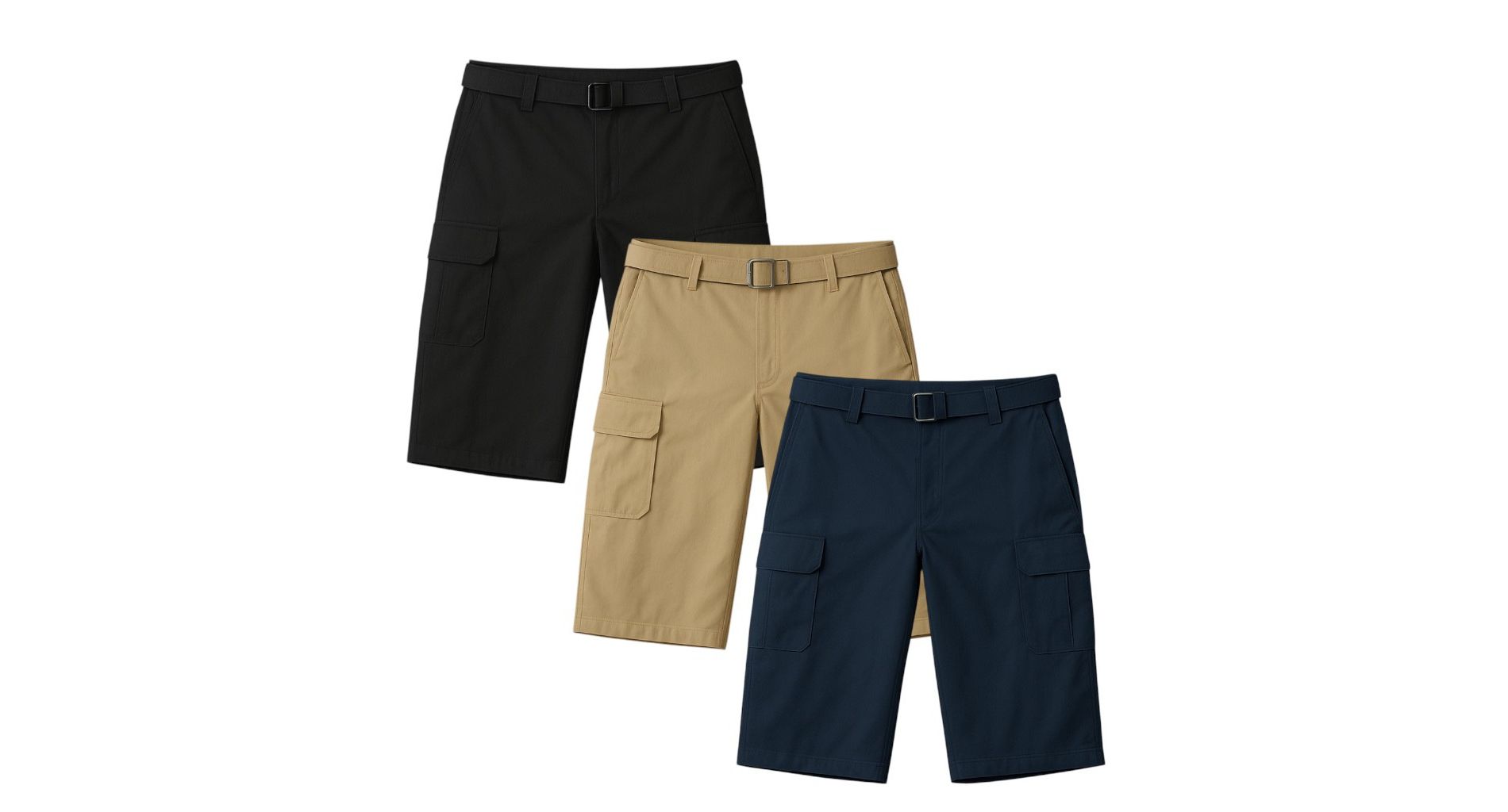 Mens 3 Pack Cargo Shorts With Adjustable Belt