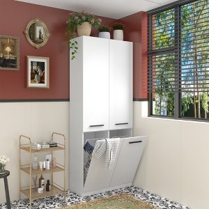 Famapy Modern White Bathroom Storage Unit with Lower - level Laundry Hamper - 1 of 4