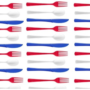 Exquisite 150 Ct Disposable Plastic 4th Of July Red White And Blue Cutlery Set I Serves 50 - 1 of 4