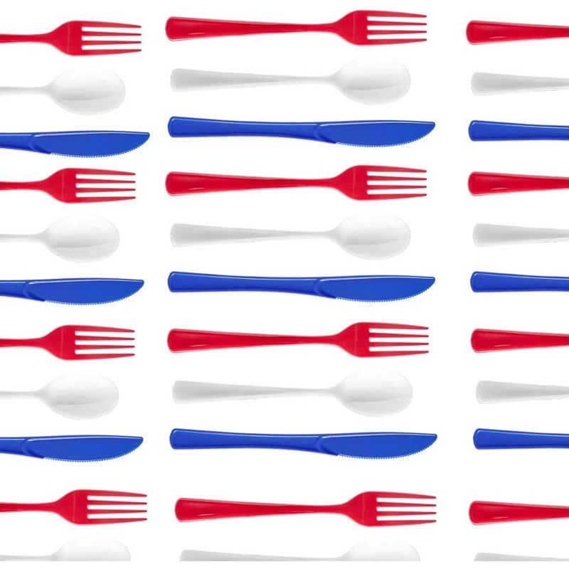 Exquisite 150 Ct Disposable Plastic 4th Of July Red White And Blue Cutlery Set I Serves 50, 1 of 6